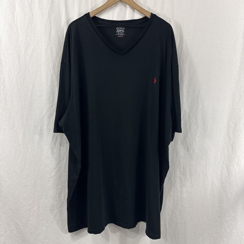 Polo Ralph Lauren Black Vneck Short Sleeve Embroidered Pony Tee Shirt Mens 4XLT